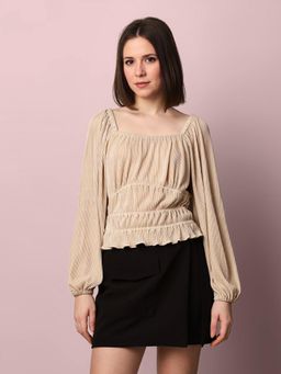 ONLY - Women Pleated Polyester Beige Casual Top