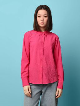 ONLY - Women Textured Regular Fit Pink Shirt