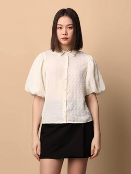 ONLY - Women Self Design Regular Fit White Shirt