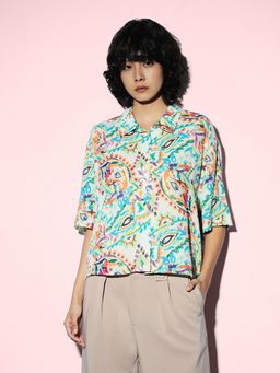 ONLY - Women Printed Viscose Loose Fit Green Shirt