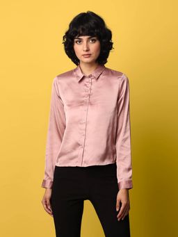 ONLY - Women Solid Polyester Regular Fit Pink Shirt
