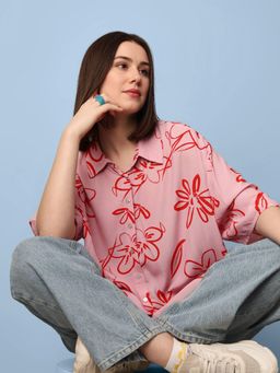 ONLY - Women Floral Relaxed Fit Pink Shirt