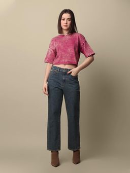 ONLY - Women Pink Washed Look Crop T-Shirt