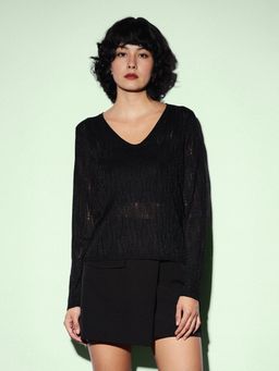 ONLY - Women Black Regular Fit V-Neck Top