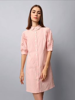 ONLY - Pink Embroidered Striped Dress