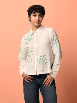 ONLY - White Cotton Embroidered Shirt
