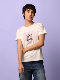 ONLY - White Printed Regular Fit T-Shirt