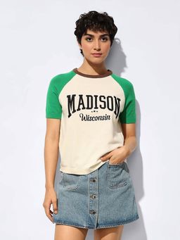 ONLY - Cream Colorblock Regular Fit T-Shirt