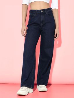 ONLY - Blue Solid Wide Fit Jeans