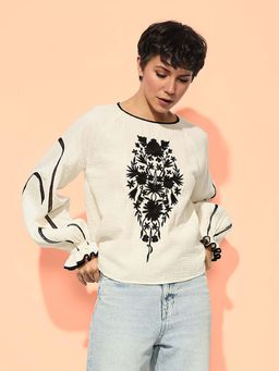 ONLY - White Embroidered Loose Fit Top