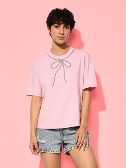 ONLY - Women's Regular Fit Pink T-Shirt