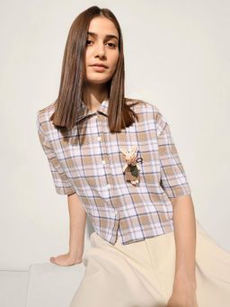 ONLY - Women Beige Boxy Fit Cotton Shirt