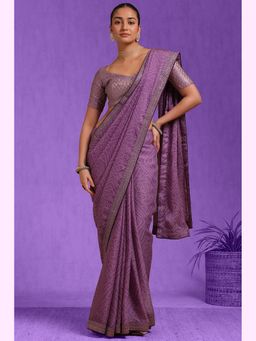 Soch - Women Lavender Chiffon Printed Saree with Unstitched Blouse Piece