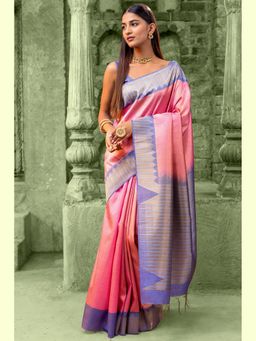 Soch - Women Blush Pink Tussar Woven Design Saree with Unstitched Blouse