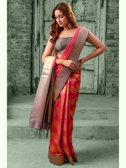 Soch - Women Pink Tussar Zari Woven Saree with Unstitched Blouse