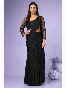 Soch - Women Black Nylon Blend Ready To Wear Saree with Stitched Blouse