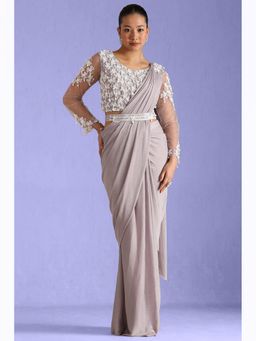 Soch - Women Lavender Nylon Blend Solid Ready To Wear Saree with Stitched Blouse & Belt