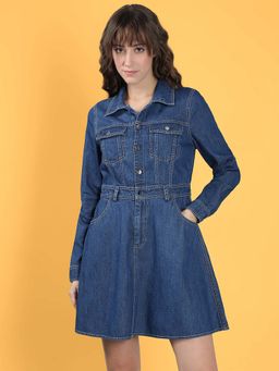 VERO MODA - Blue Cotton Fit and Flare Denim Dress