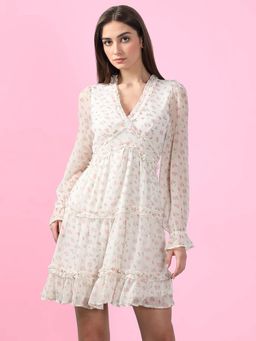 VERO MODA - White Floral Print Frill Short Dress