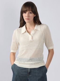 VERO MODA - White Self Design Top