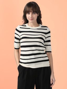 VERO MODA - Black and White Striped Knitted Top