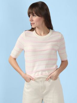 VERO MODA - Pink and White Striped Knitted Top