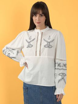 VERO MODA - White Embroidered Cotton Top