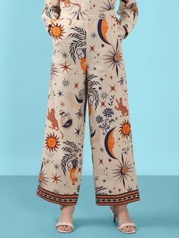 VERO MODA - Beige Printed Flared Pants
