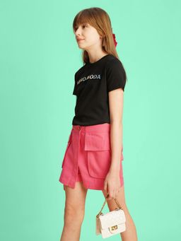 VERO MODA - Girls Typographic Regular Fit Black T-Shirt