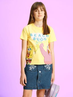 VERO MODA - Girls Graphic Regular Fit Yellow T-Shirt