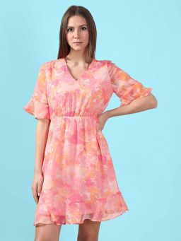 VERO MODA - Pink Printed Short Sleeves Dress