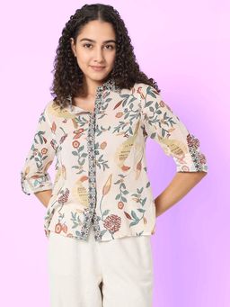 VERO MODA - Beige Printed Cotton Casual Shirt