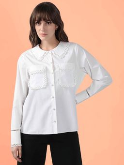VERO MODA - Off-White Lace Cotton Formal Shirt