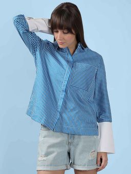 VERO MODA - Blue Striped Cotton Casual Shirt