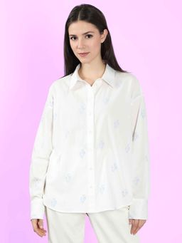 VERO MODA - White Embroidered Cotton Casual Shirt