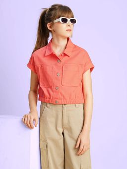 VERO MODA - Girls Solid Relaxed Fit Pink Shirt