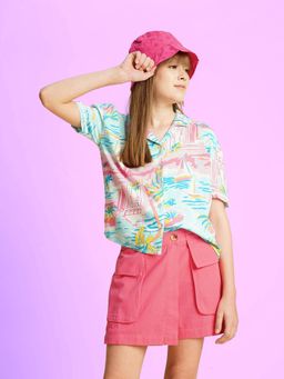 VERO MODA - Girls Abstract Print Regular Fit Blue Shirt