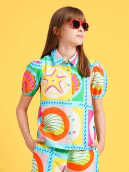 VERO MODA - Girls Abstract Print Regular Fit White Shirt