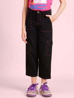 VERO MODA - Girls Solid Straight Fit Black Cargo