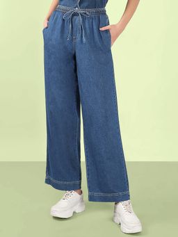 VERO MODA - Women Blue Cotton Casual Pant