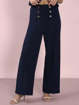 VERO MODA - Women Navy Blue Polyester Formal Trouser