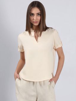 VERO MODA - Beige V-Neck Top