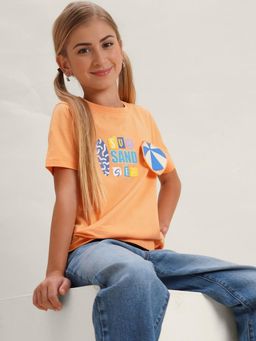 VERO MODA - Orange Typography Regular Fit T-Shirt