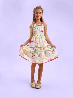 VERO MODA - Girls Abstract Print A-Line Fit White Dress