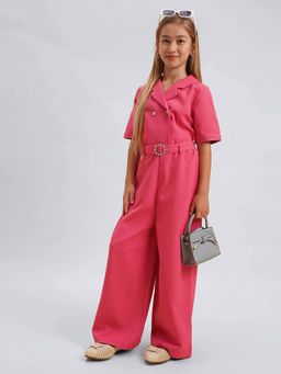 VERO MODA - Girl Solid Regular Fit Pink Jumpsuit with Belt