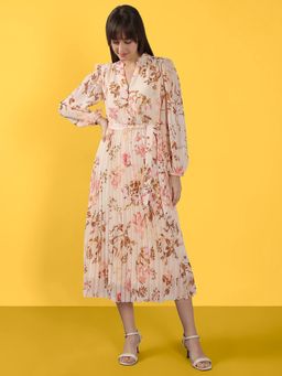 VERO MODA - Beige Printed Midi Dress and Belt