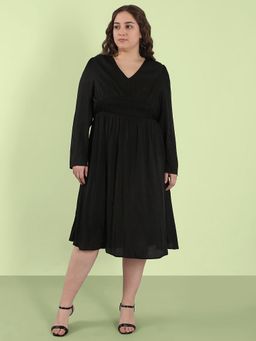 VERO MODA - Black Solid Knee Length Dress