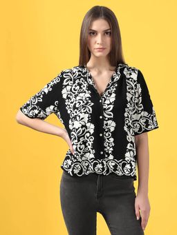 VERO MODA - Black Printed Viscose Shirt