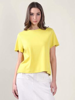 VERO MODA - Yellow Solid Regular Fit T-Shirt