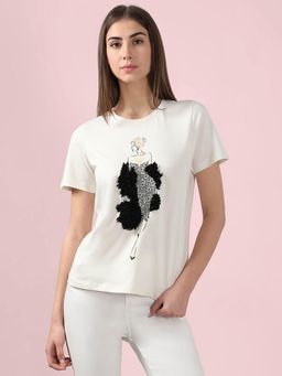 VERO MODA - Women White Embroidered T-Shirt